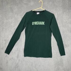Gymshark adult long sleeve tshirt green logo casual athletic activewear small